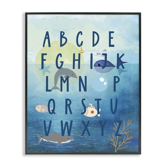 Stupell Industries Sea Creatures Alphabet Animals & Insects Painting Black Framed Art Print Wall Art, 11 x 14