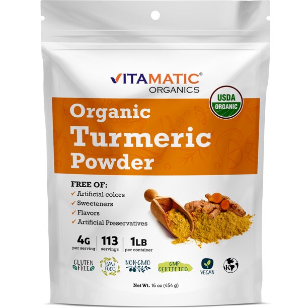 Vitamatic Certified USDA Organic Turmeric Powder 1 Pound (16 Ounce