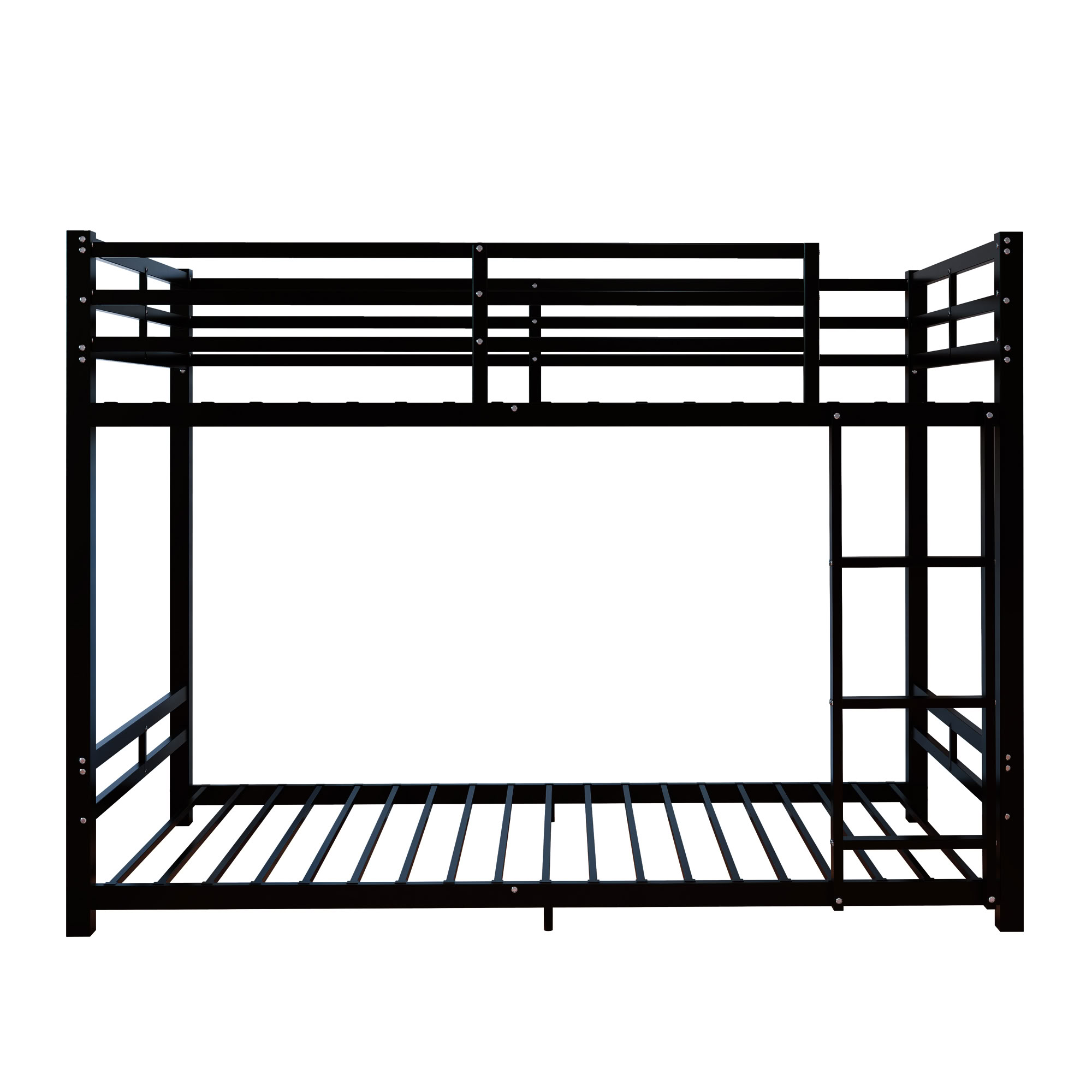 MAYEERTY Twin Over Twin Metal Bunk Bed with High Guardrail and Ladder, Heavy Duty Low Profile Bed Frame, for Kids Teens Adults Bedroom Dorm, No Box Spring Needed