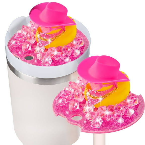 Haooryx Cup Lid Plate Topper for 40 Oz Cup,Pink Duck Cup Lid Decoration for Water Bottle
