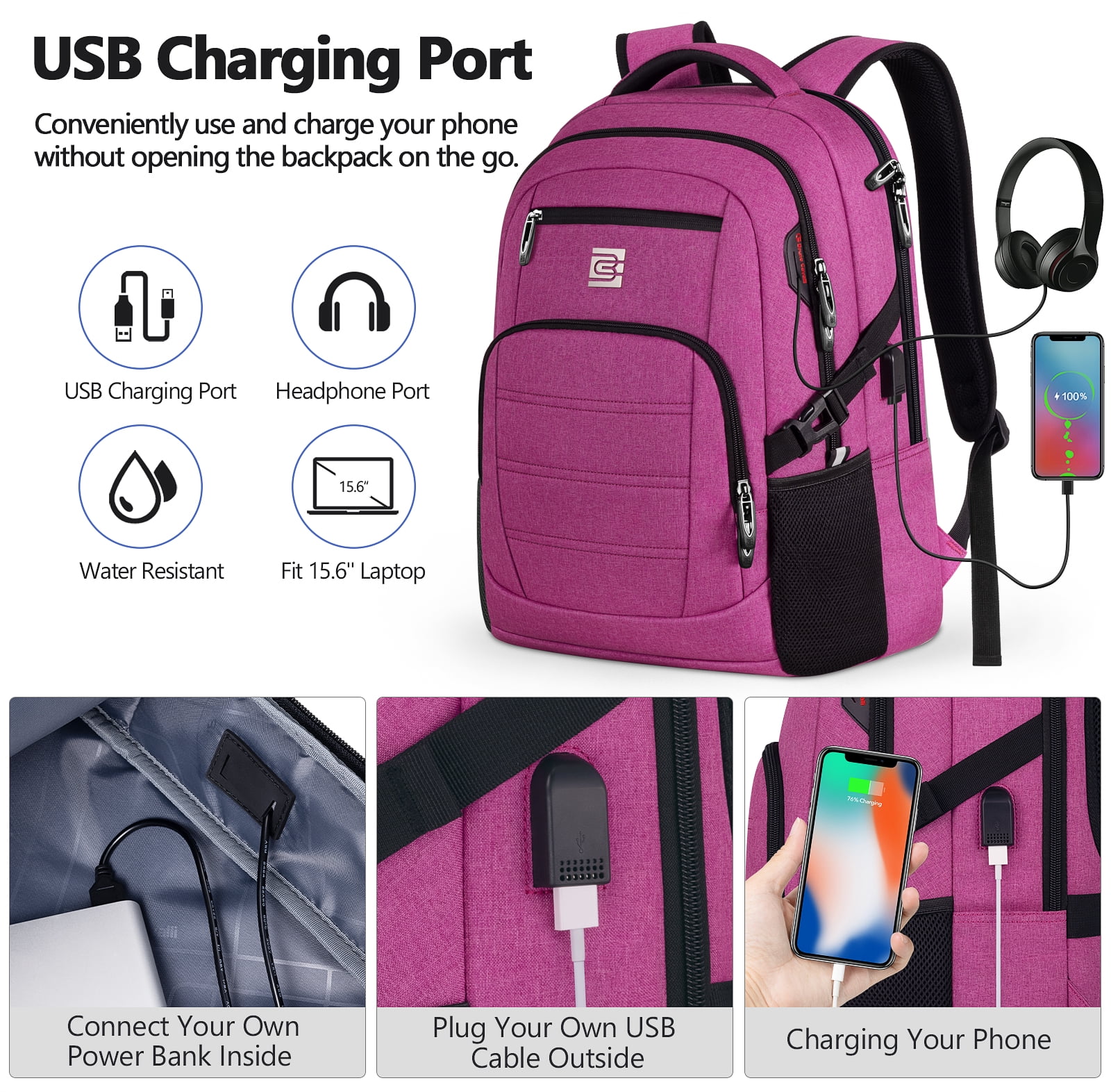 UKEIN Laptop Backpack with USB Charging Port Water Resistant Backpacks for Adults Work Business Laptop Backpack for Men