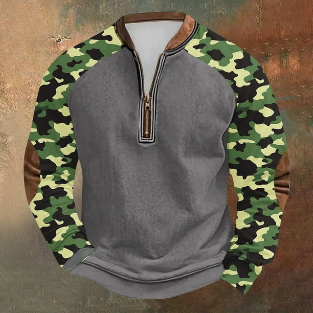 Blusas y camisas de manga larga con cuello redondo para hombre, sudadera con capucha de cuello redondo con cremallera y estampado, sudadera de manga larga, blusa de poliéster para hombre