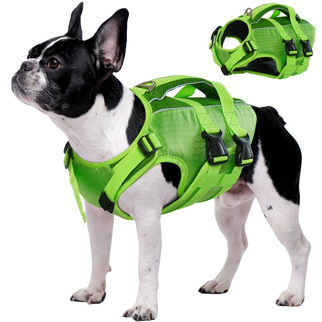 Kuoser Dog Life Jacket, Reflective and Adjustable Dog Life Vest for Small Medium Large Dogs Green, S