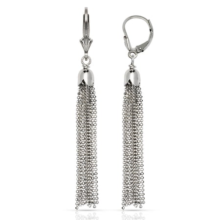Jewelryweb 925 Sterling Silver Rhodium Plated Tassel Waterfall Drop Leverback Earrings Stud Earring for Women