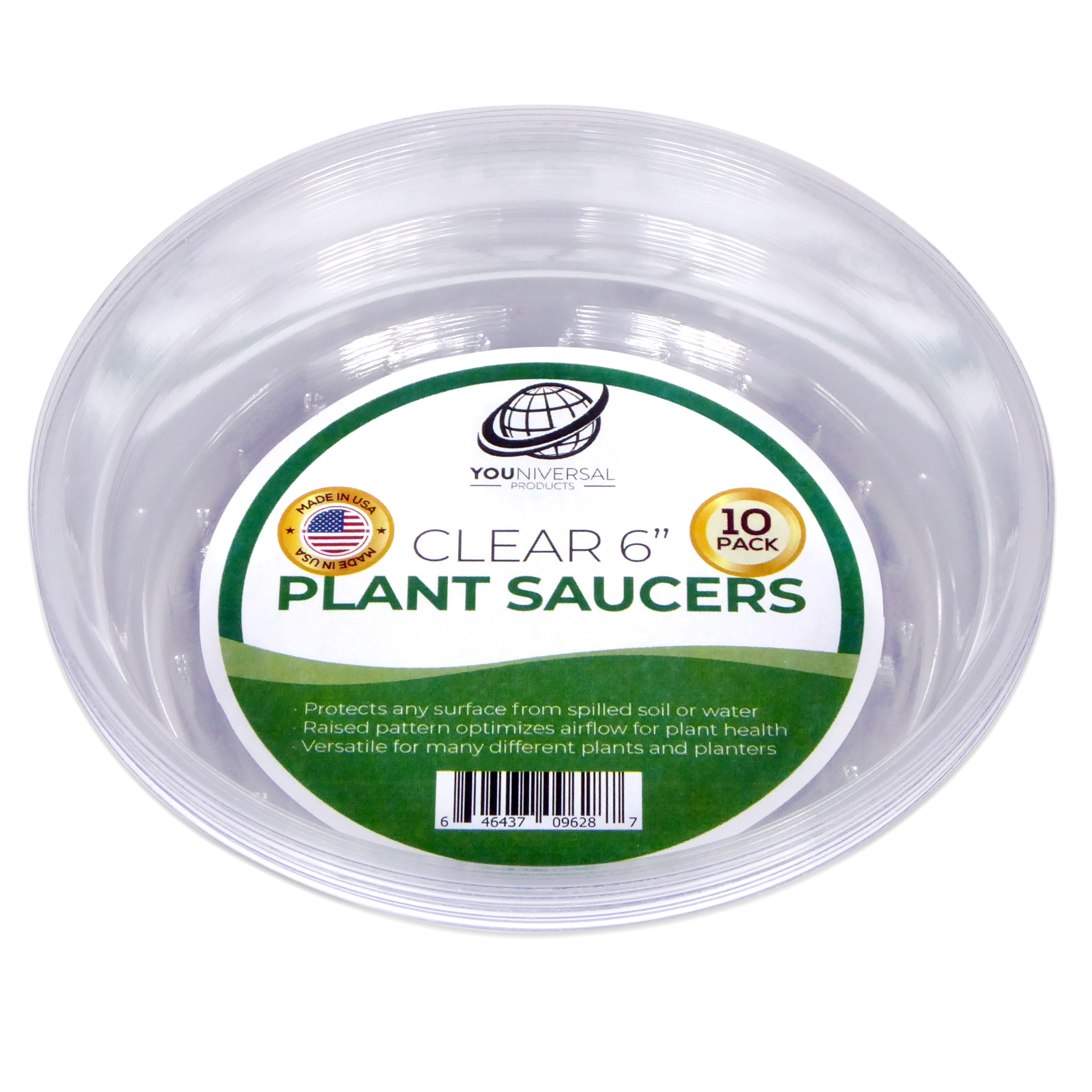 Clear Plastic Plant Saucer Drip Trays, 10 Pack of 6 Inch Saucers