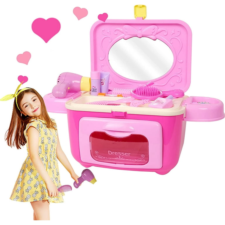 Link Worldwide Princess Beauty Play Set Pretend Play Toy With Hair Dryer,  Shoes and Accessories - Pink