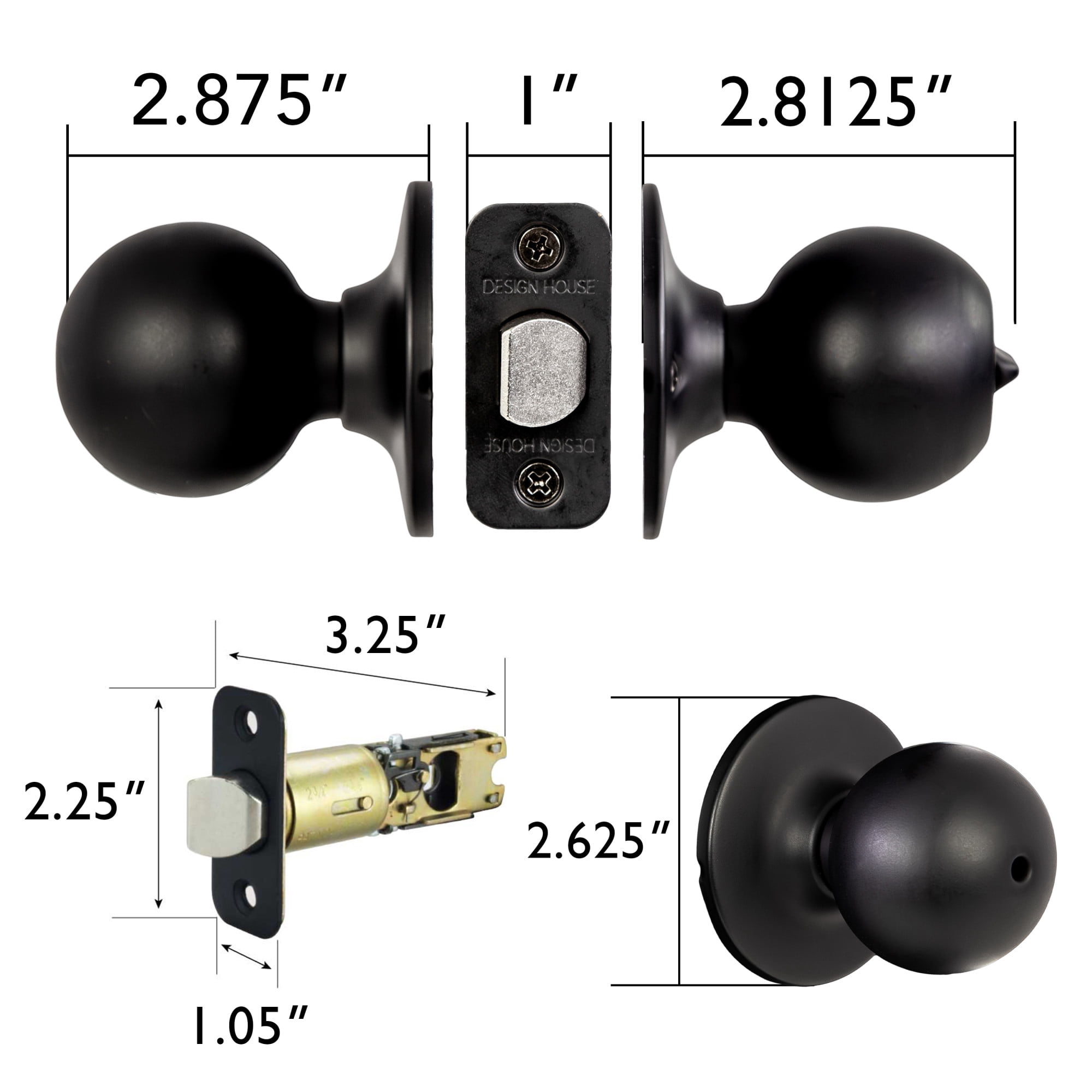 Matte Black Ball Privacy Door Knob, Bed and Bath Interior Lock, 2-Way Latch