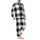 thumbnail image 2 of Fotbe White And Black Plaid Pijama de Hombre con Estampado de Manga Larga, Conjunto de 2 Piezas, Ropa de Dormir Suave y Cómoda con Bolsillos-Large, 2 of 7