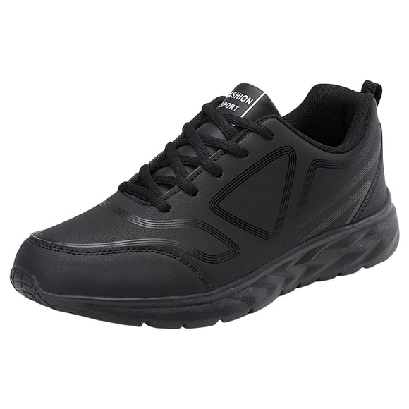 WEAIXIMIUNG Black Leather Sneakers Men Size 15 Men Casual Shoes Fashionable New Pattern Solid Color Autumn and Winter Lace Up Flat Bottom Comfortable and Lightweight