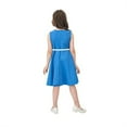 thumbnail image 4 of Sngxgn Girl's Short Sleeve Button up Pleated Loose Casual Midi Dress(Blue,130), 4 of 7