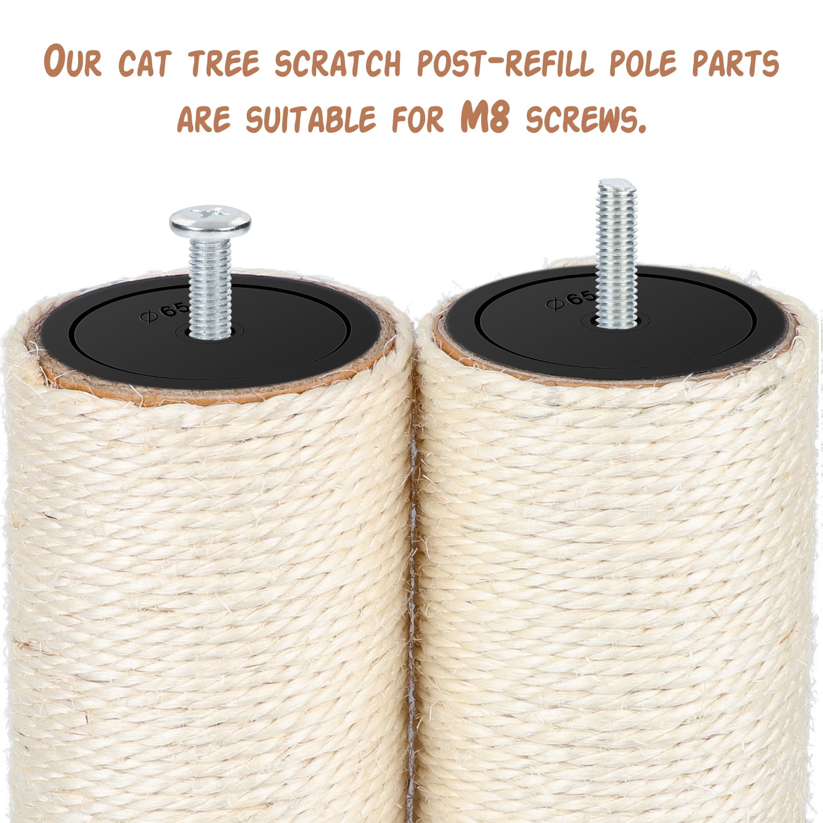 2 PCS M8 Cat Scratching Post Replacement, 15.7 x 3.1 Inch Sisal Pole Cat Tree Replacement Post with Screws, Refill Scratcher Posts for Indoor Kitten Tree Tower Spare Cat Furniture Protector