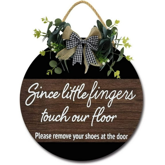 Eveokoki 12" Since Little Fingers Touch Our Floor Please Remove Your Shoes Sign for Front Door Outside Funny Porch Signs Outdoor,Funny Wreaths Decorations Rustic Farmhouse Wall Art Decor