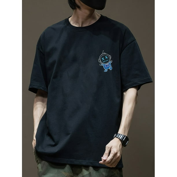 Men's 100% Cotton Astronaut And Planet Graphic Print T-shirt, Casual Short Sleeve Crew Neck Tee, Men's Clothing For Summer Outdoor, Casual Sporty Tee, Summer Gifts