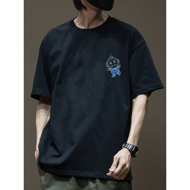 Men's 100% Cotton Astronaut And Planet Graphic Print T-shirt, Casual Short Sleeve Crew Neck Tee, Men's Clothing For Summer Outdoor