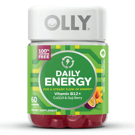 OLLY Daily Energy Gummies Caffeine Free Supplement Tropical Passion 60