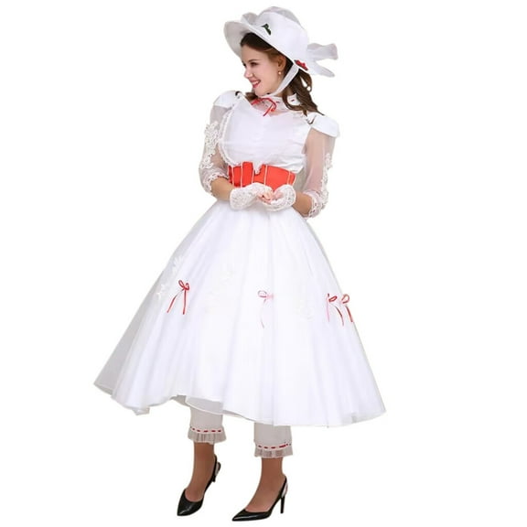 Mary Poppins Dress Halloween Costume Outfit Long Sleeve Party Performance