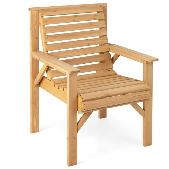 Costway Patio Fir Wood Chair Dining Inclined Backrest Garden Backyard Indoor Natural