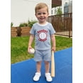 thumbnail image 6 of BemeyourBBs Toddler Baby Boy Baseball Outfit Cute Infant Baby Boy Summer Clothes Waffle Knit Ball Letter Embroidered Striped Short Sleeve T Shirts and Pockets Shorts Set, 6 of 9