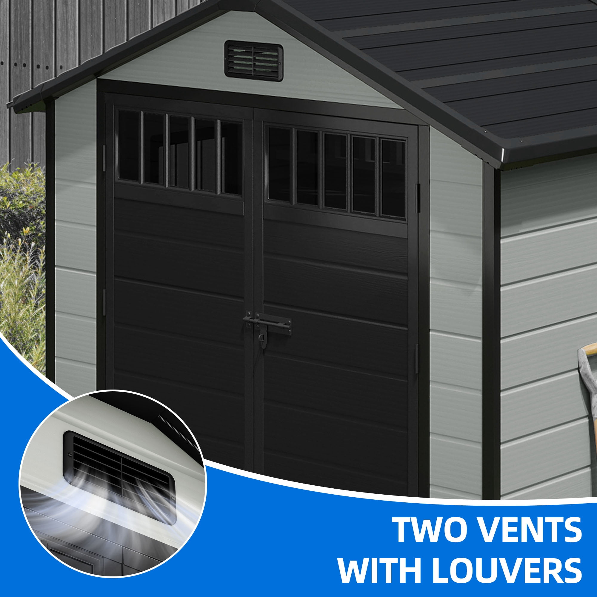 Uforic 6x4.4 FT Outdoor Storage Shed with Floor and Window, Large Storage Shed with Lockable Door, and Vents, Blue Gray
