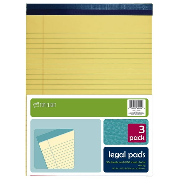 TOP FLIGHT 8115-3 8.5 x 11.75 In. Yellow Legal Pad (Pack of 3)