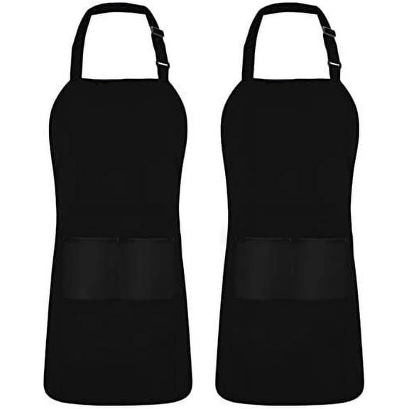 CQAOE Adjustable Bib Aprons 2-Pack, Water & Oil Resistant Cooking Aprons with Pockets, Durable Chef Apron for Kitchen, BBQ, Gardening-Black