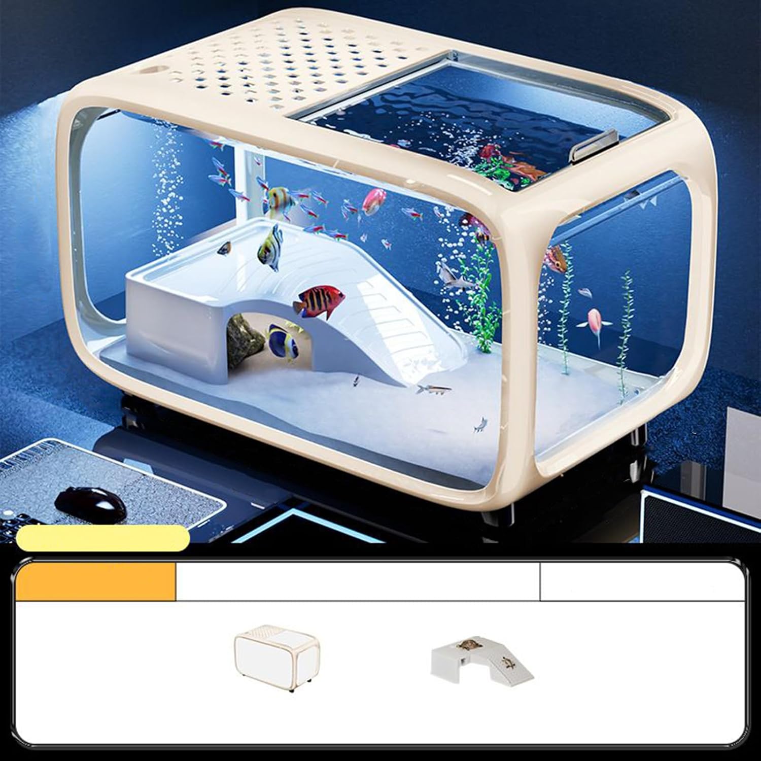 ColourTree Beige Transparent Fish Tank – Mini Aquascape Aquarium for Betta & Small Fish, Durable Acrylic, Shatter-Resistant