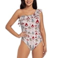 thumbnail image 4 of Daiia Cartoon Santa and Reindeer Women's One Piece Swimsuits Personalized One Shoulder Swimwear Asymmetric Ruffle Bathing Suits-Large, 4 of 8