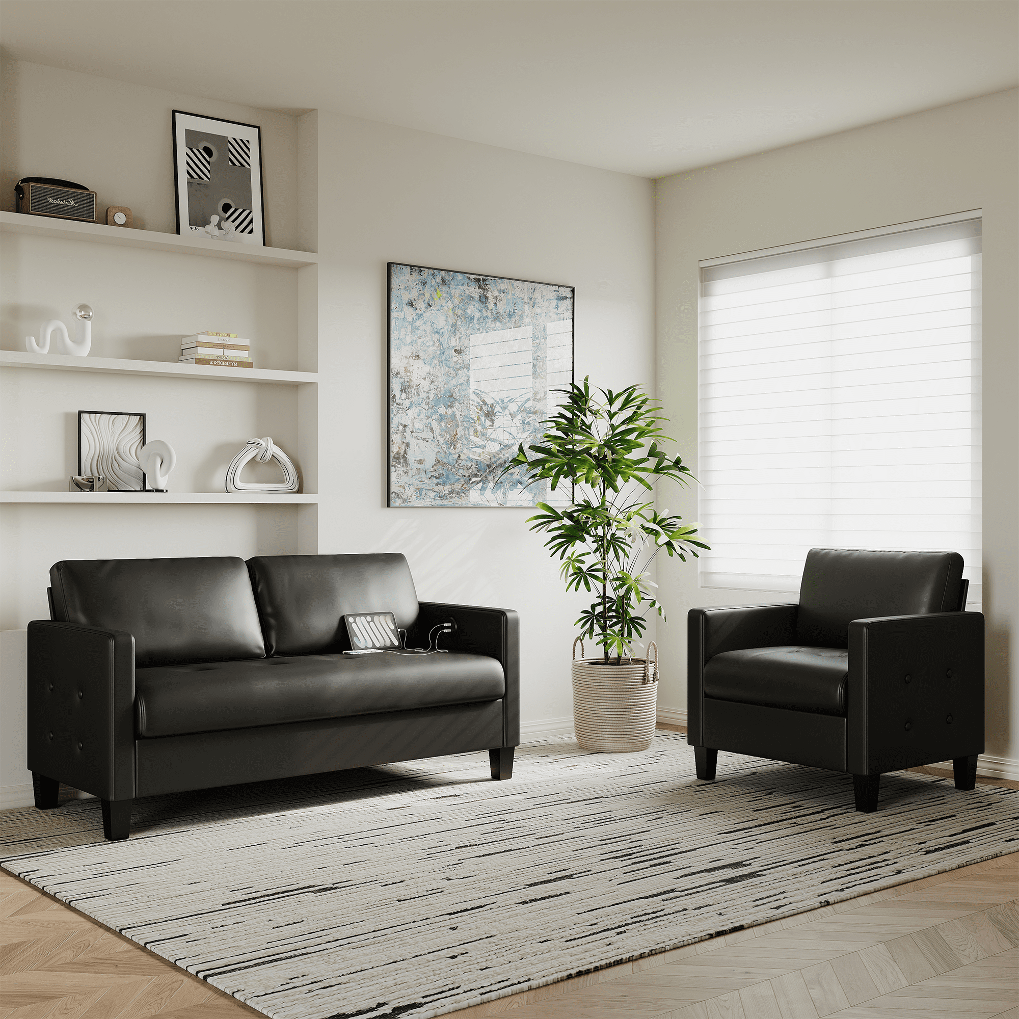 Coewske PU Leather Living Room Accent Chair, Armchair Adult Sofa Chair Office, Black
