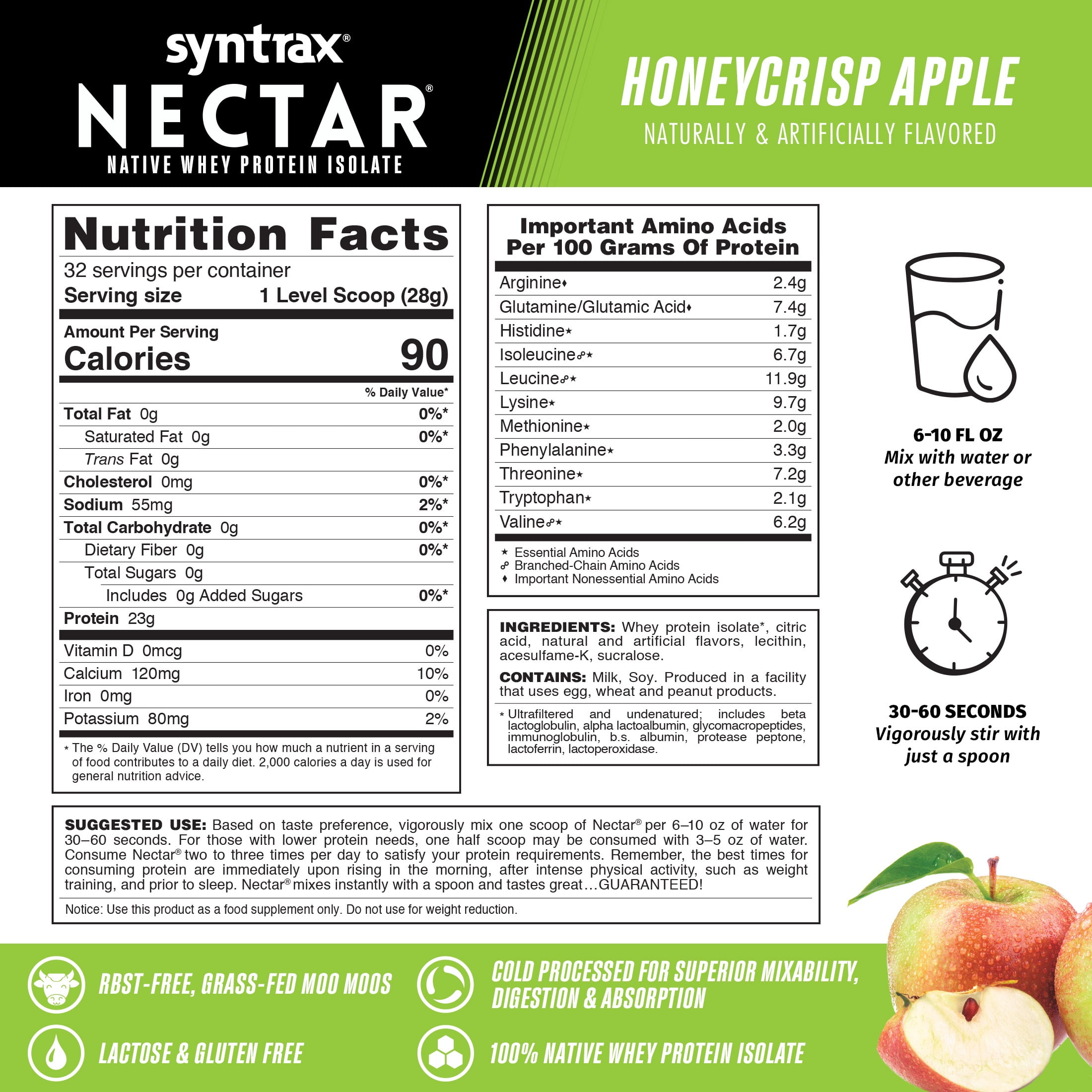 Syntrax Nectar, Honeycrisp Apple, 2 lbs. 100% Whey Protein Isolate, Refreshing Fruit Flavor