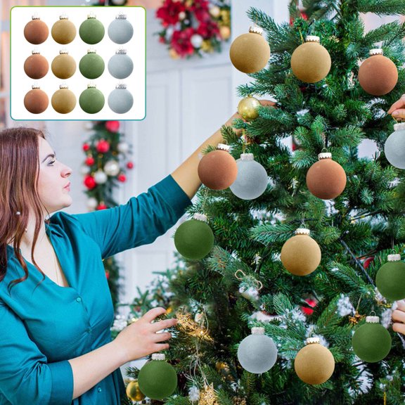 YgkuHd Christmas Decorations Christmas Balls Flocked Christmas Tree Ball Ornaments Plastic Balls Xmas Decorative Hanging Ornaments Christmas Tree Decoration, Clearance