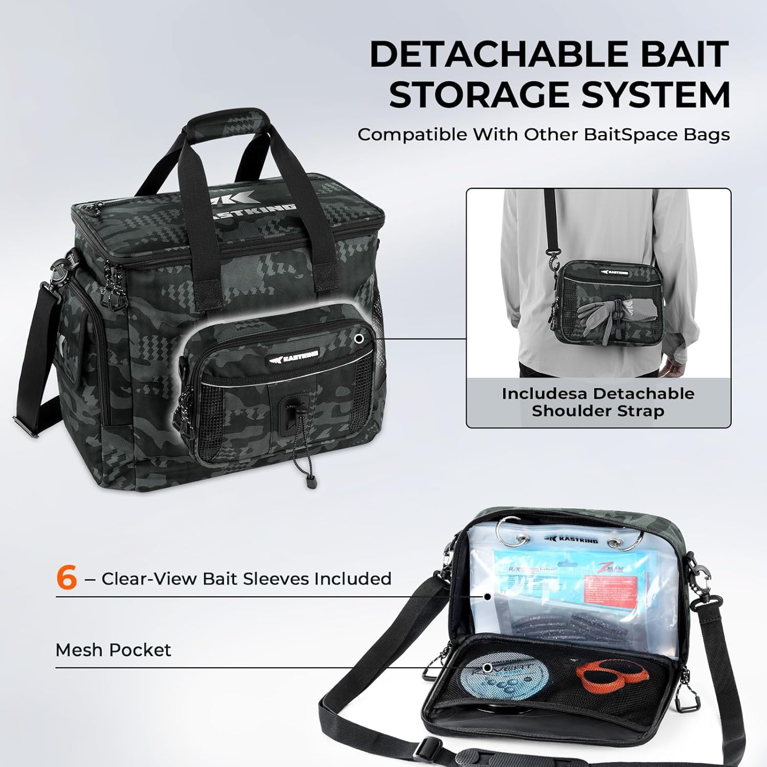 KastKing Fishing Tackle Bag With 4 Tackle Boxes & Removable Bait Binder, Water-Resistant Tackle Storage- BaitSpace