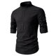 thumbnail image 3 of Men Brawny Slim Fit Casual Shirt Button Long Sleeves Striped Shirts Stand Collar, 3 of 8
