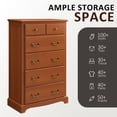 thumbnail image 6 of OKD 48" Tall Farmhouse Dresser 6 Drawers Modern Rustic Wood Chest of Drawers Closet Storage Organizers for Bedroom Living Room Hallway, Cherry, 6 of 7