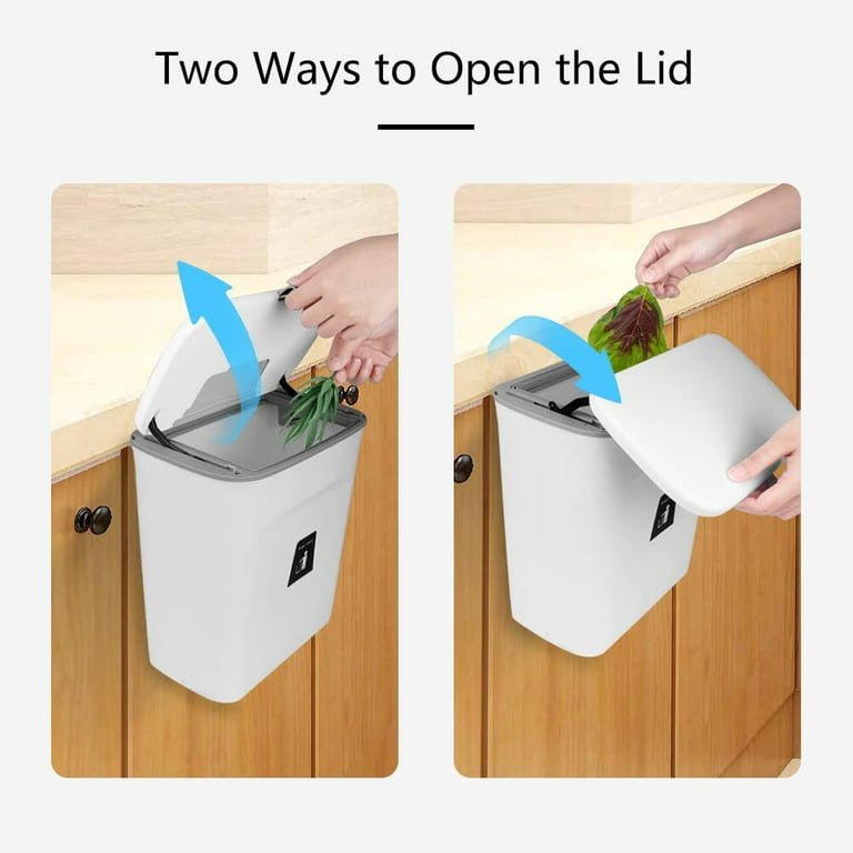 LAND·VOI Hanging Kitchen Compost Bin 6 Liter/1.6 Gallon, Small Trash Can  with Detachable Inner Bucket for Cupboard/Countertop/Bathroom/Camping
