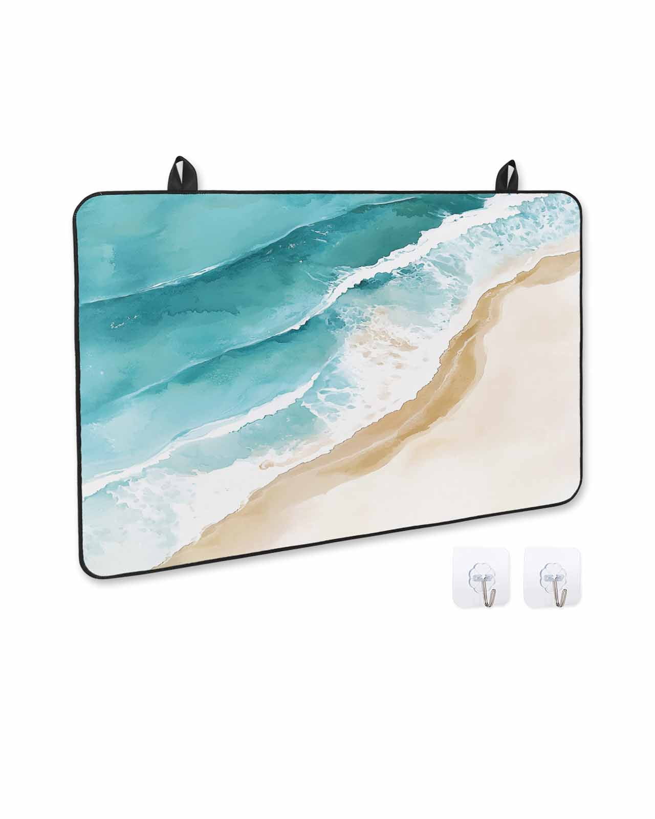 nqOlkjepod Large Induction Cooktop Protector Mat 24"x21", Teal Waves Coastal Stove Top Covers for Electric Stove, Summer Beach Nautical Ocean Stove Burner Cover Mats, Glass Top Stove Cover