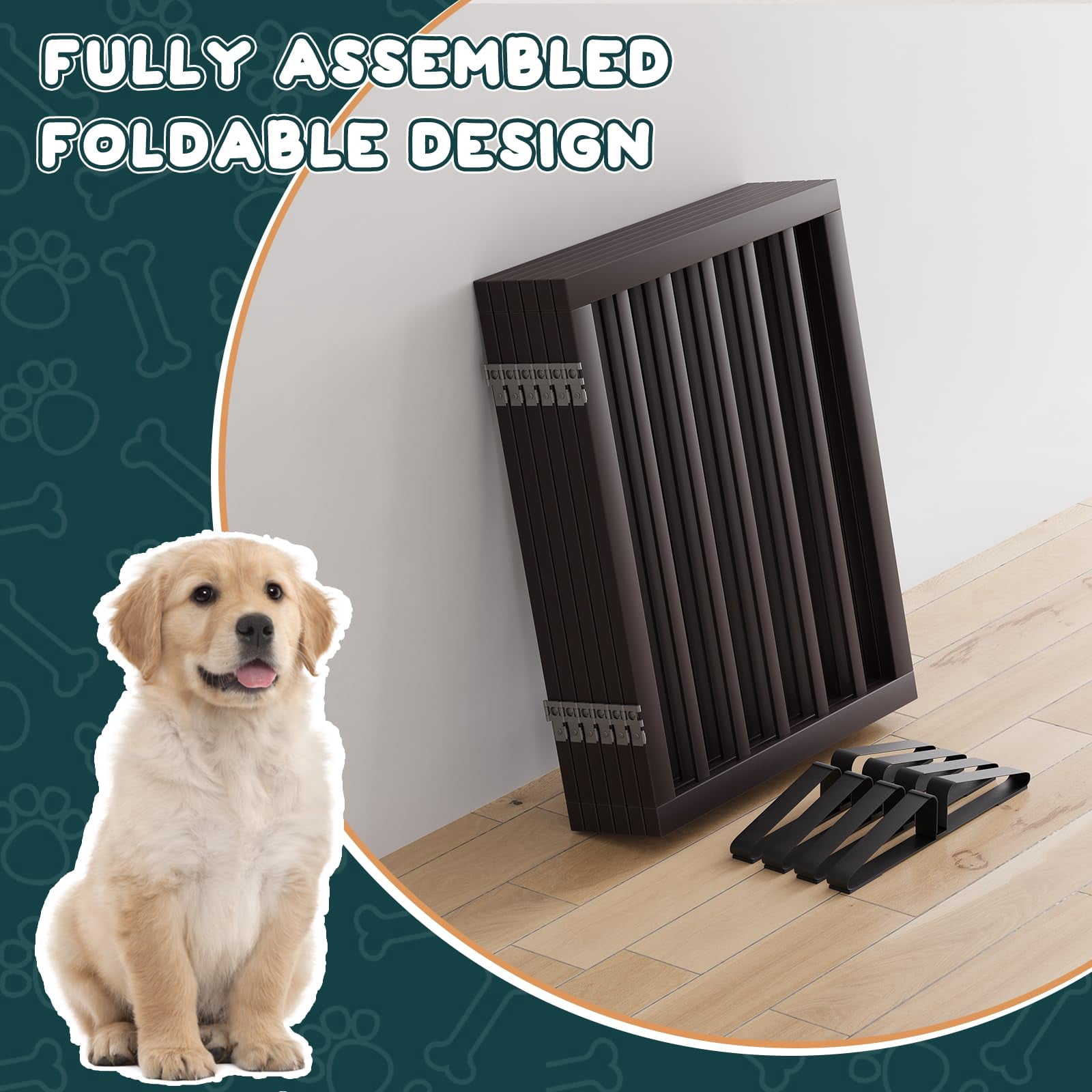 Semiocthome Ultra Wide Foldable Pet Gate for Doorway,Freestanding Dog Gates for Stairs,112.9" Brown
