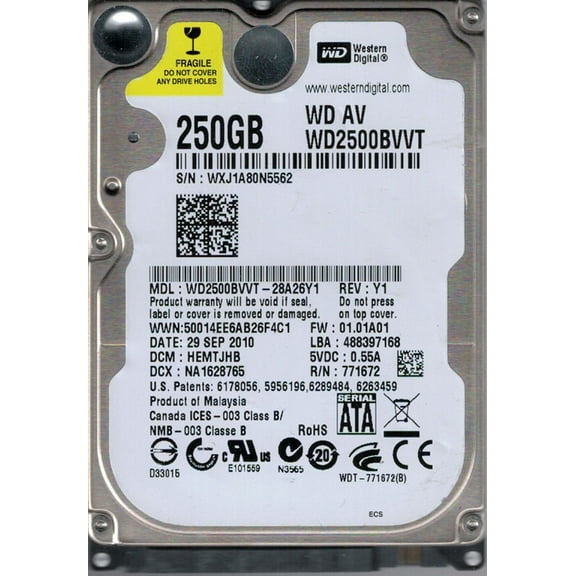 WD2500BVVT-28A26Y1 DCM: HEMTJHB WXJ1A Western Digital 250GB