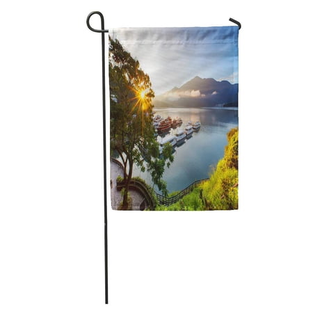 KDAGR Cruise Sunrise at Sun Moon Lake in Nantou Taiwan Famous Garden Flag Decorative Flag House Banner 28x40 inch