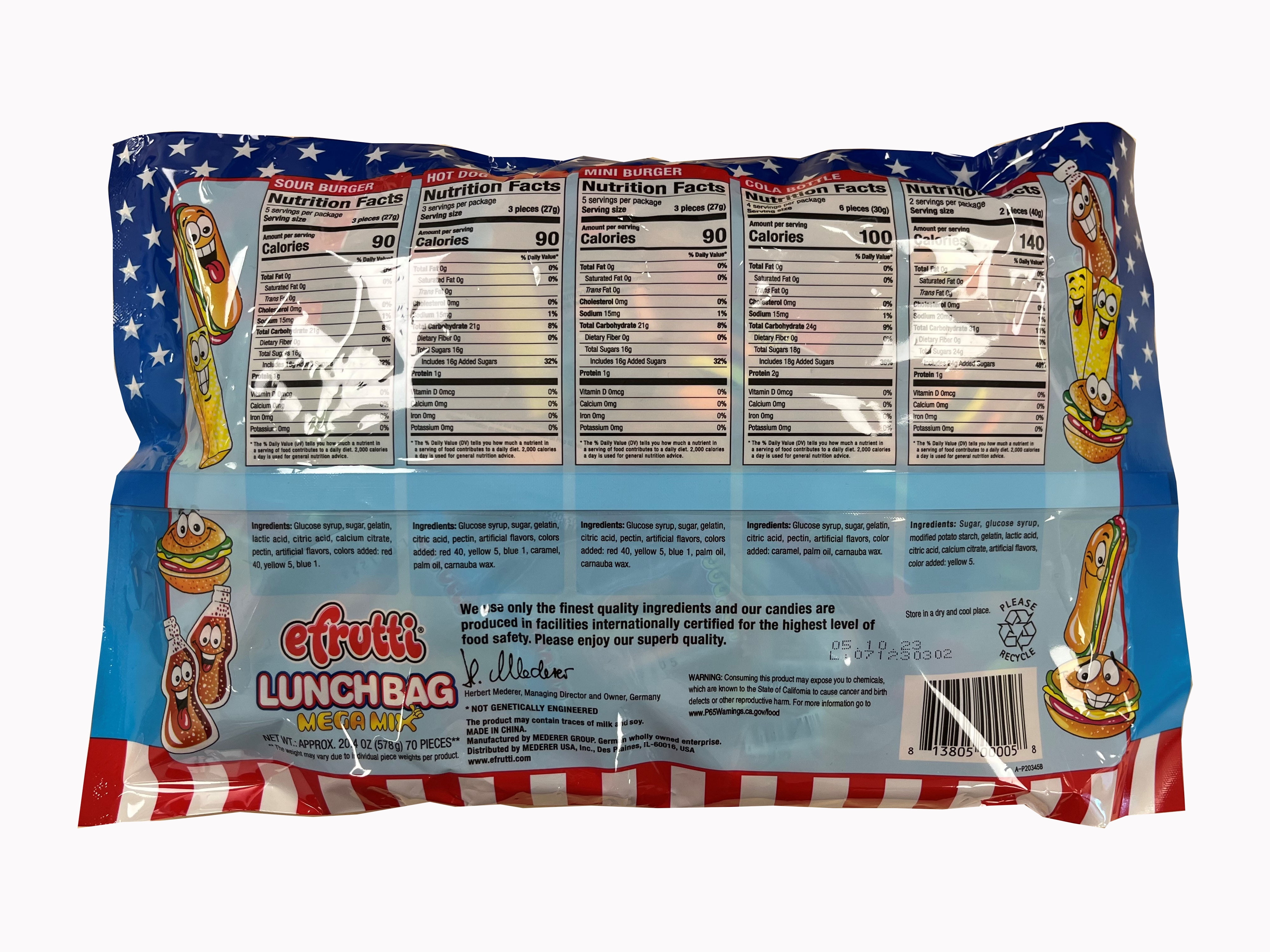 E-frutti Lunch Bag Megamix Laydown Gummy Candy, 20.4 Oz.