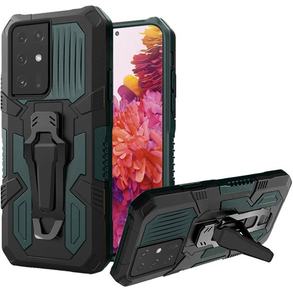 For Samsung Galaxy S21 Plus S30 Plus Travel Kickstand Clip Hybrid Case Cover - Midnight Green