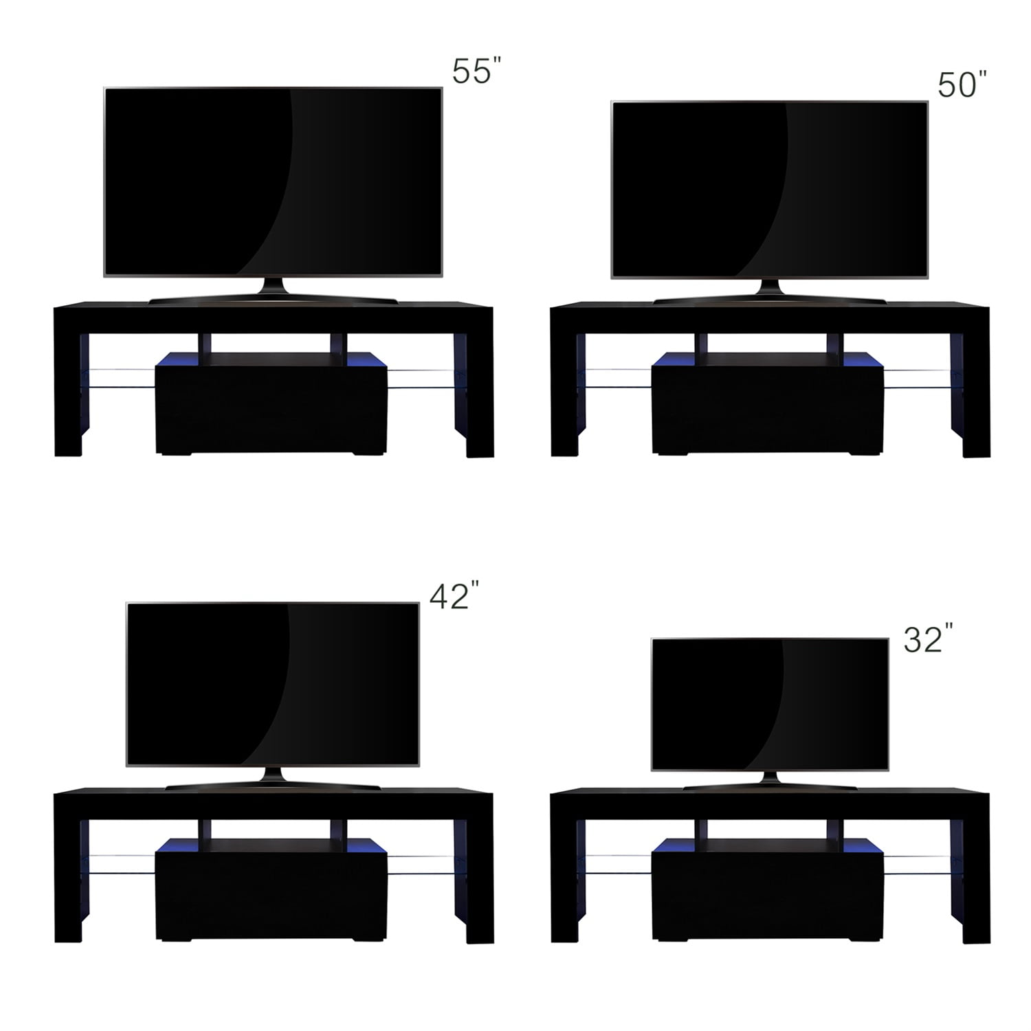 Kadyn Entertainment Center TV Stand, MDF TV Console with LED Light, Modern High-Gloss TV Cabinet for TVs up to 55", Black