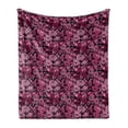thumbnail image 1 of Romantic Soft Flannel Fleece Throw Blanket, Feminine Pattern of Wild Peony Flowers Summer Season Botany Artwork, Cozy Plush for Indoor and Outdoor Use, 50" x 60", Dark Magenta and Pink, by Ambesonne, 1 of 5