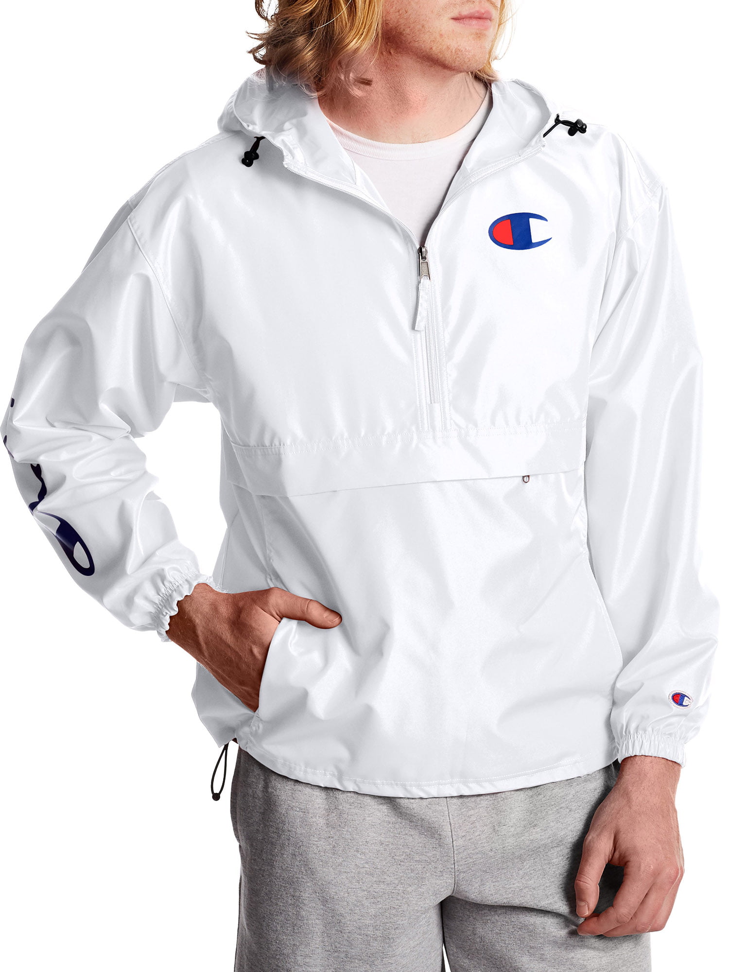champion men's packable jacket white
