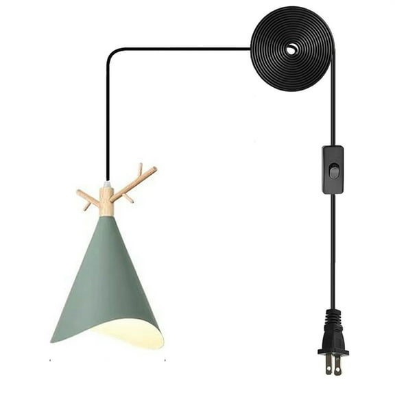 JLOWCO Plug in Pendant Light Modern Hanging Lights with Plug in Cord Bedroom Farmhouse Light Fixtures Kitchen Green Pendant Light hanging light kit (LED Bulb Include)