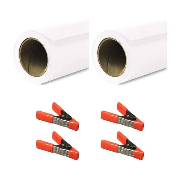Savage 26"x36' Widetone Seamless Background Paper, Super White, 2-Pack, Bundle with 4x 1-1/4x1" Steel Spring Orange Clamp