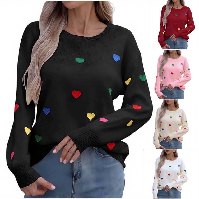 Yuyuzo Sweaters for Women Valentines Day Crewneck Long Sleeve Shirts Loose Casual Comfy Knit Pullover Tops