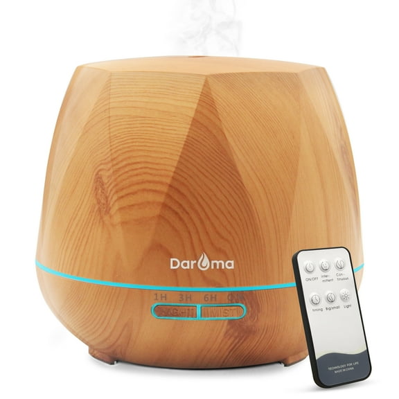 550ml Essential Oil Diffuser, Daroma Upgraded Remote Control 6 In 1 Aromatherapy Ultrasonic Cool Mist Humidifier, 7 Color Changing Mood Lights & Waterless Auto-Off for Home Office Gift, Light Wood