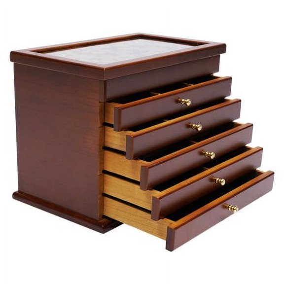 Jewelry Boxes For Women 6 Layers Wooden Jewelry Organizer Box For Bracelets Necklace Ring Jewelry Boxes Brown Wood Wooden Jewelry Organizer Box Valuable Jewelry Collection Well Jewelry Storage Box