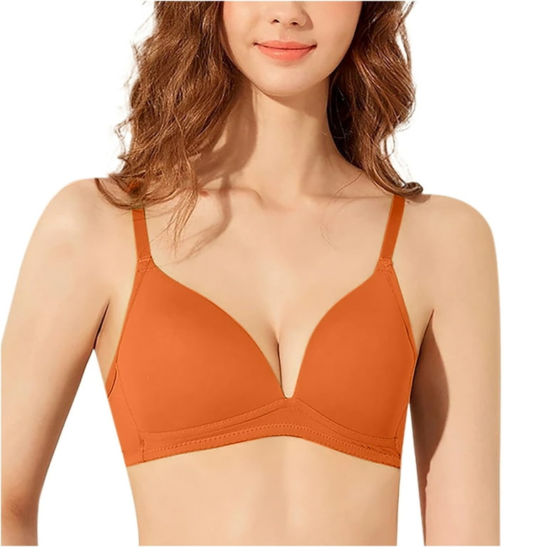 Odeerbi Wireless Lounge Bras for Women 2024 Traceless Comfortable  Breathable Gathering Underwear Orange