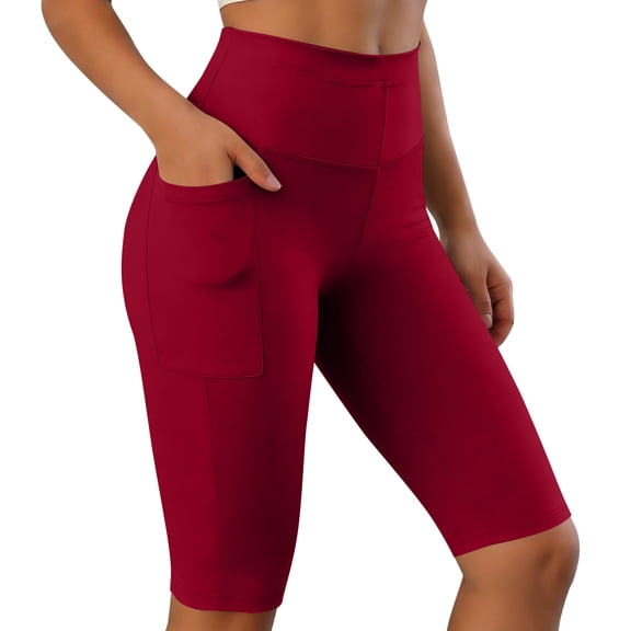 HAiming Women Bike Shorts Yoga Gym Leggings Workout Pants Comfy Solid Color High Waisted Athletic Pants with Pockets